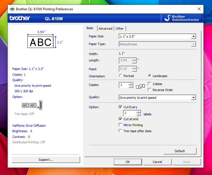Configure Brother QL-810W Printer Settings for Windows